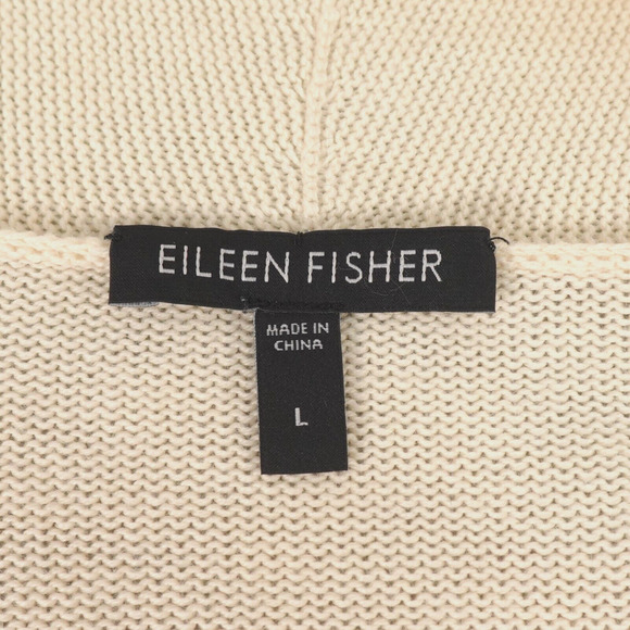 Eileen Fisher Open Front Cardigan Large Cream Long Polished Sleek Cotton Silk - Picture 2 of 14